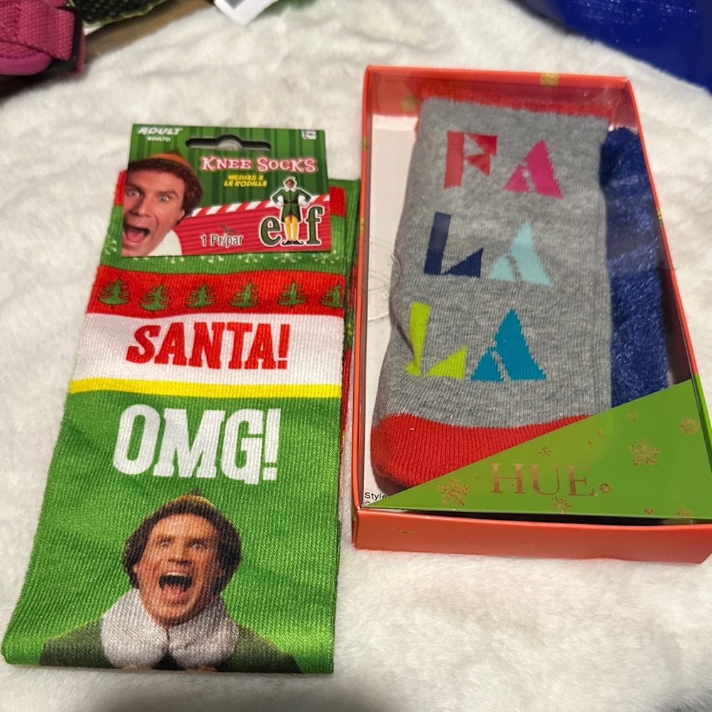 NWT ELF Festive Knee Socks & FA LA LA Sock Set